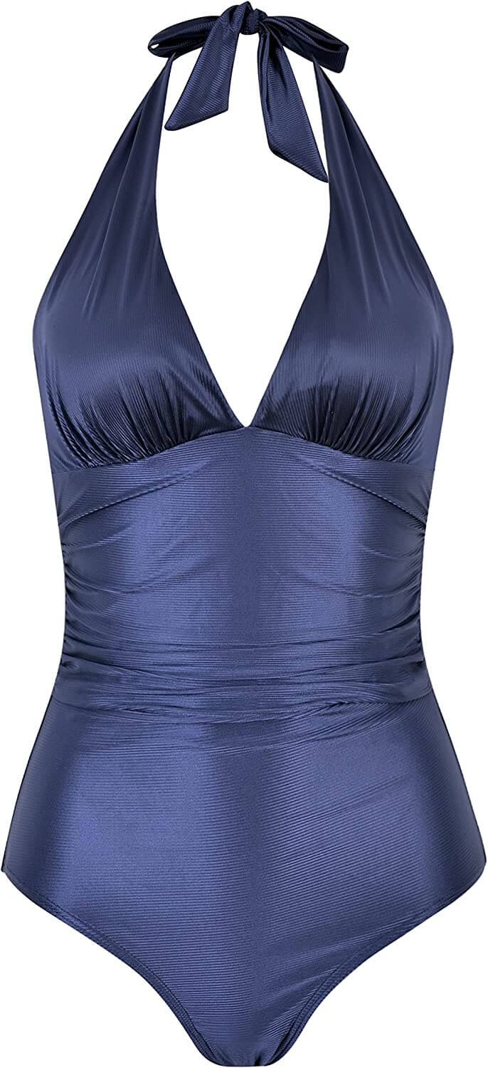 Laden Sie das Bild in Galerie -Viewer, Damen Neckholder-Badeanzug im Vintage-Retro-Stil, einteilig