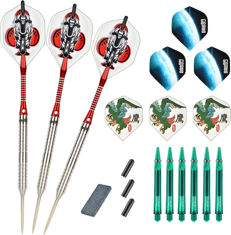 Load image into Gallery viewer, ONE80 Profi-Dartpfeile aus Tungsten – Steeldarts mit Metallspitze, Flights & Shafts im Set, 23g