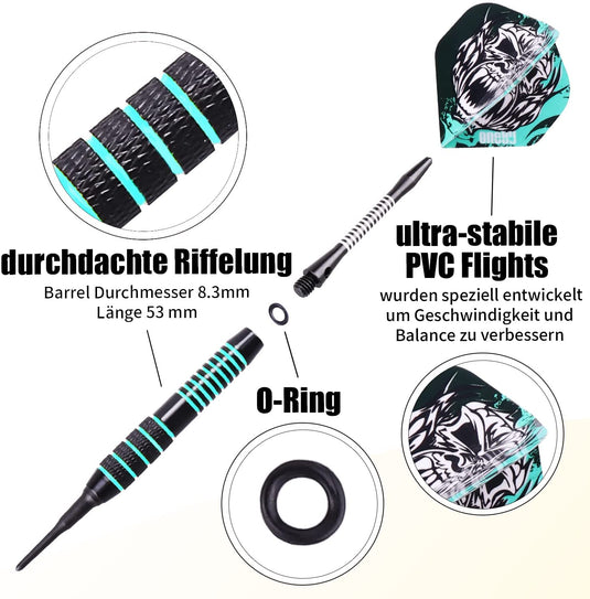 Juego de dardos de punta blanda One80 con accesorios | 12 paquetes