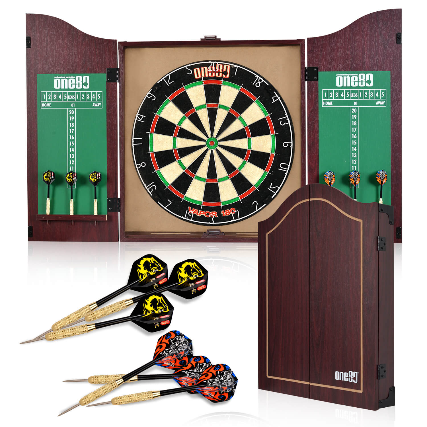 ONE80 Dartboard Backboard - Knock-down Wooden Wall Protector With Dart Holders