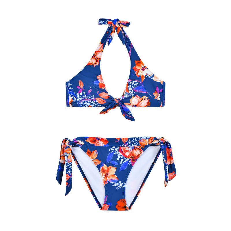 Laden Sie das Bild in Galerie -Viewer, Sommerliches Triangel-Bikini-Set mit Blumenmuster und Fliege