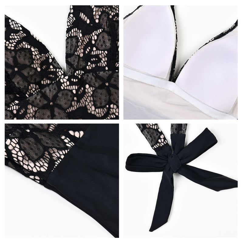 Load image into Gallery viewer, Black V-neck push-up swimsuit