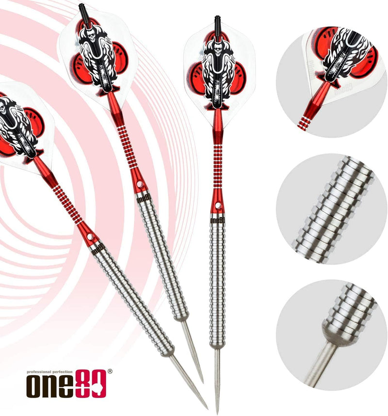 Load image into Gallery viewer, ONE80 Profi-Dartpfeile aus Tungsten – Steeldarts mit Metallspitze, Flights & Shafts im Set, 23g