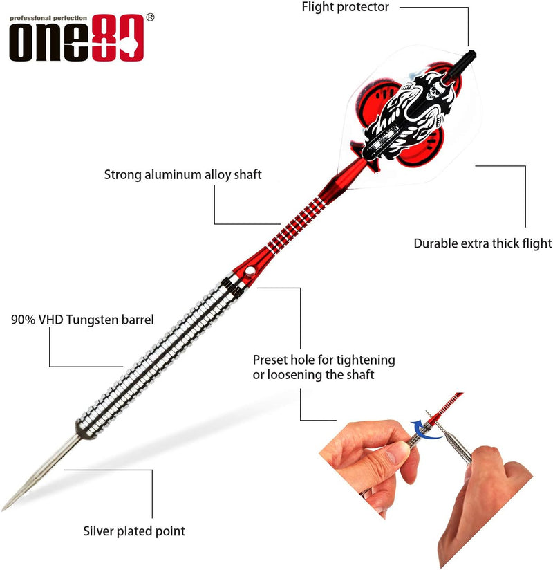 Load image into Gallery viewer, ONE80 Profi-Dartpfeile aus Tungsten – Steeldarts mit Metallspitze, Flights & Shafts im Set, 23g