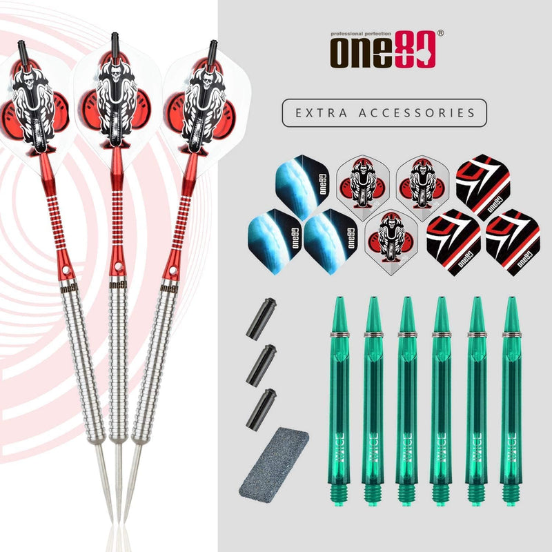 Load image into Gallery viewer, ONE80 Profi-Dartpfeile aus Tungsten – Steeldarts mit Metallspitze, Flights & Shafts im Set, 23g