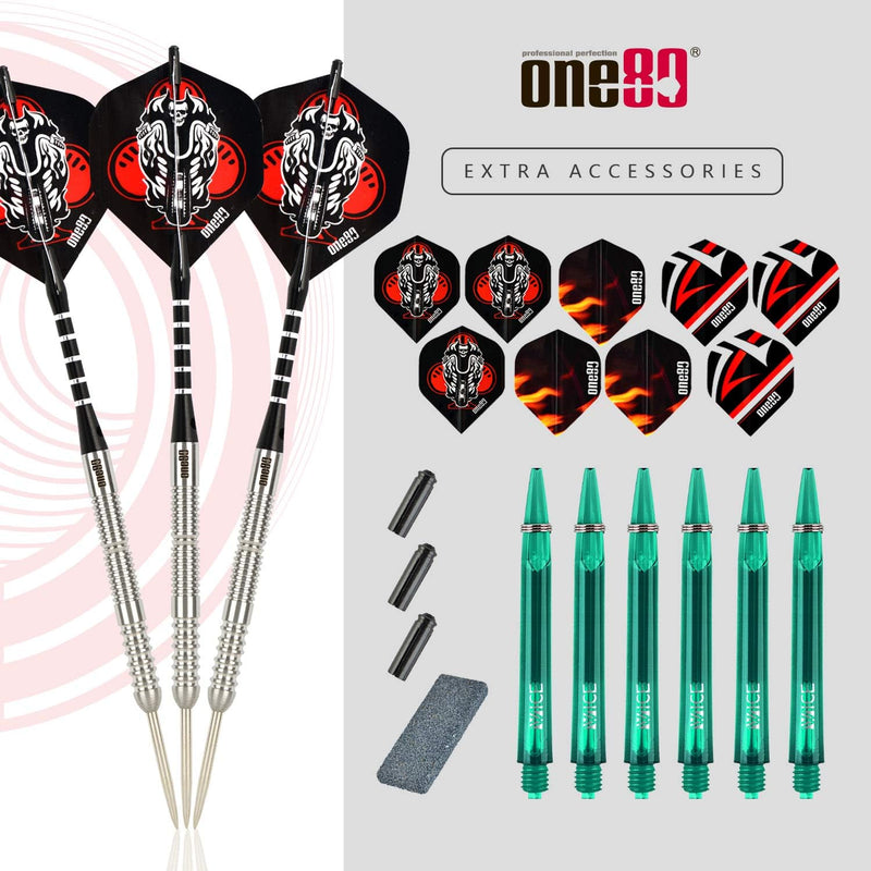 Laden Sie das Bild in Galerie -Viewer, ONE80 Steeldarts Set mit Flights und Schäfte