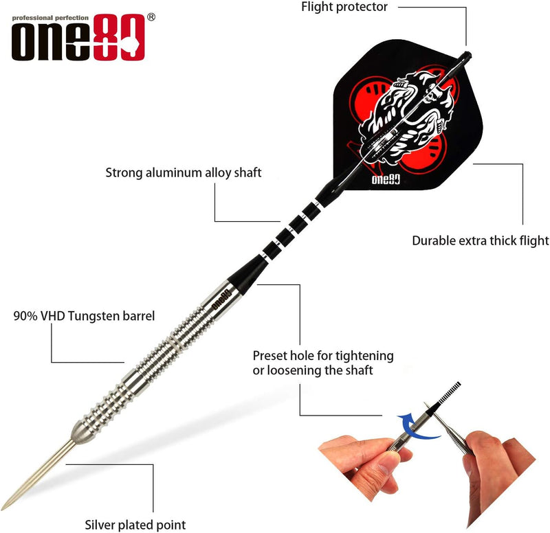 Laden Sie das Bild in Galerie -Viewer, ONE80 Steeldarts Set mit Flights und Schäfte