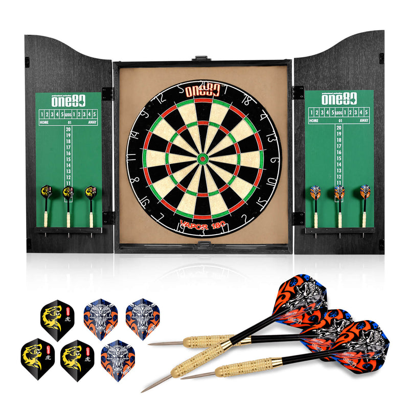 Load image into Gallery viewer, One80 All-in-One Dartboard Cabinet Set - Black