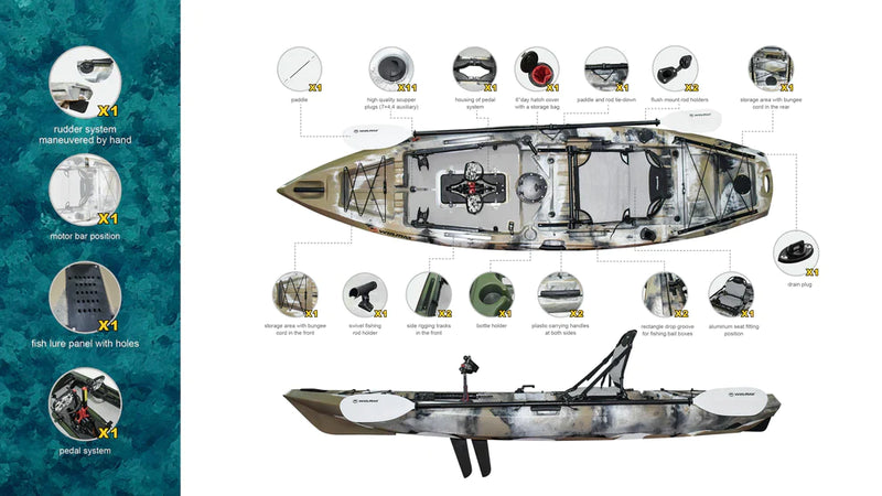 Cargue la imagen en el visor de la galería, WIN.MAX Killer Whale Lake Kayak de pesca con sistema de pedales y 1 remo combinado