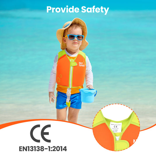 NEO-SPLASH Hochwertige Neopren Schwimmen Jacket für Kinder - Orange