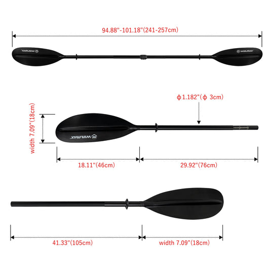 WIN.MAX Aluminium-Ruder für Kajaks, verstellbar 210cm bis 230cm